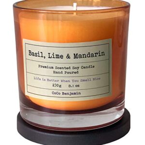 (Basil, Lime & Mandarin) 8.1 oz,100% Soy, Hand Poured Soy Candle, Highly Scented