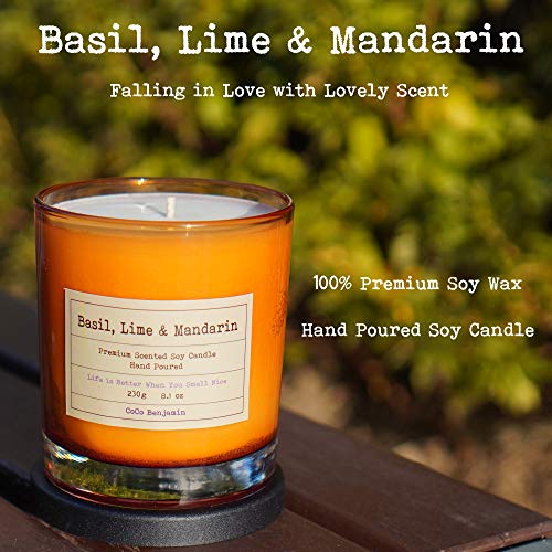 (Basil, Lime & Mandarin) 8.1 oz,100% Soy, Hand Poured Soy Candle, Highly Scented