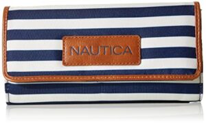 nautica womens the perfect carry all money manager wallet oraganizer with rfid blocking wallet, indigo/bone/sand, one size us