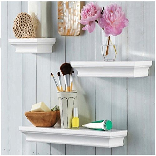 AHDECOR White Floating Shelves Wall Mounted Display Storage Shelves, Wall Shelf for Home and Office Decor, 4" Deep, Set of 3