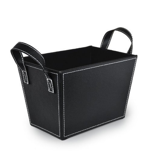 The Lucky Clover Trading Roosevelt Faux Leather Bin with Handles Basket, Black