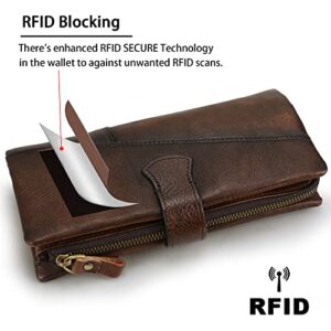 LETEULO Women's RFID Blocking Clasp Wallet Vintage Hand Rubbing Wallets Organizer (Coffee)