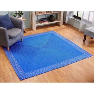 better trends indoor outdoor braid collection is durable and stain resistant reversible all weather utility rug 100% polypropylene in vibrant colors, 72″ square, blue