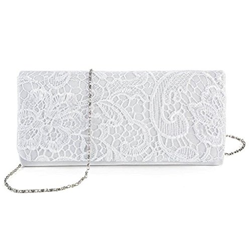 U-Story Women's Elegant Floral Lace Evening Party Clutch Bags Bridal Wedding Purse Handbag (White)