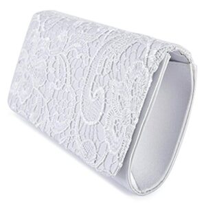 U-Story Women's Elegant Floral Lace Evening Party Clutch Bags Bridal Wedding Purse Handbag (White)