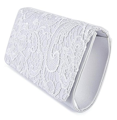 U-Story Women's Elegant Floral Lace Evening Party Clutch Bags Bridal Wedding Purse Handbag (White)