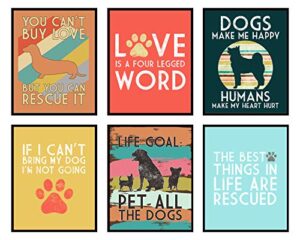 silly goose gifts love is a four legged word – rescue dog themed room wall art print decoration (set of 6)