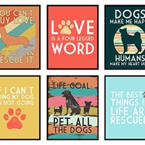 Silly Goose Gifts Love Is A Four Legged Word - Rescue Dog Themed Room Wall Art Print Decoration (Set of 6)