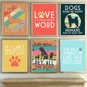 Silly Goose Gifts Love Is A Four Legged Word - Rescue Dog Themed Room Wall Art Print Decoration (Set of 6)