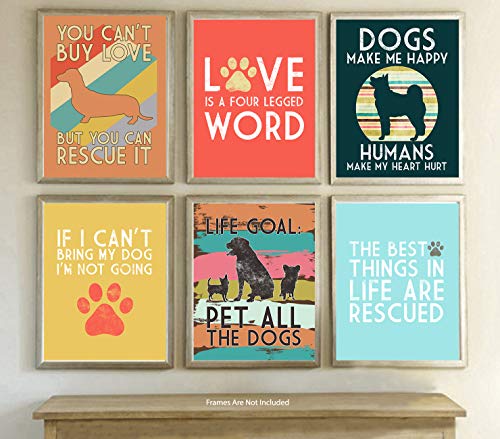 Silly Goose Gifts Love Is A Four Legged Word - Rescue Dog Themed Room Wall Art Print Decoration (Set of 6)