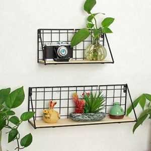 FHelectronic Floating Shelves Wall Mounted Rustic Metal Wire Storage Shelves fit for Bedroom, Living Room, Bathroom, Kitchen, Office and More (Large)