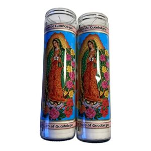 veladora virgen de guadalupe white /// set of 2 our lady of guadalupe glass prayer candles, 8″