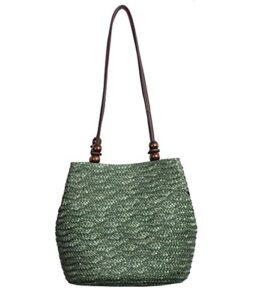 tonwhar european style straw bag purse woven summer beach tote for women (army green)