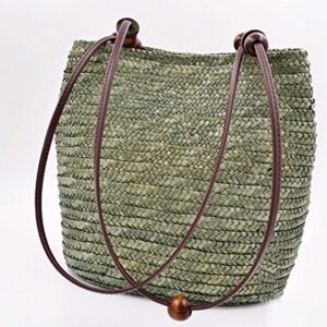 TONWHAR European Style Straw Bag Purse Woven Summer Beach Tote for women (Army Green)