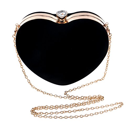 Danse Jupe Women Velvet Heart Shape Clutch Evening Bag Tote Chain Shoulder Purse Black