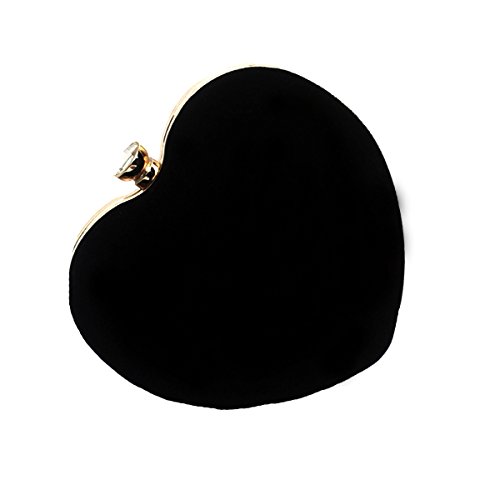 Danse Jupe Women Velvet Heart Shape Clutch Evening Bag Tote Chain Shoulder Purse Black