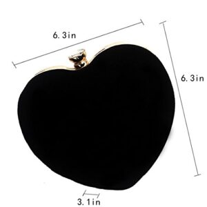 Danse Jupe Women Velvet Heart Shape Clutch Evening Bag Tote Chain Shoulder Purse Black