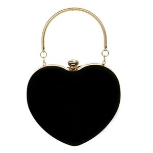 Danse Jupe Women Velvet Heart Shape Clutch Evening Bag Tote Chain Shoulder Purse Black