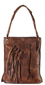 diophy fringe genuine leather large hobo shopping tote handbag 150294 brown