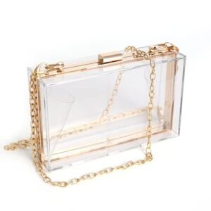 Women Clear Purse Acrylic Clear Clutch Bag, Shoulder Handbag With Removable Gold Chain Strap (Gold)