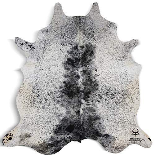 RODEO Salt and Pepper Cowhide Rug Brazilian Cow Skin Rug Brown/Tricolor/Black Cow hides Size 6x7 ft (182cmx213cm) cowhides Premium Quality (Black)