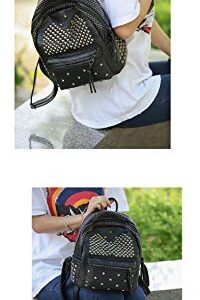 Ladies Women PU Leather Backpack Rivet Studded Cute Satchel School Bags (Black-L)