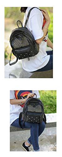 Ladies Women PU Leather Backpack Rivet Studded Cute Satchel School Bags (Black-L)