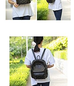 Ladies Women PU Leather Backpack Rivet Studded Cute Satchel School Bags (Black-L)