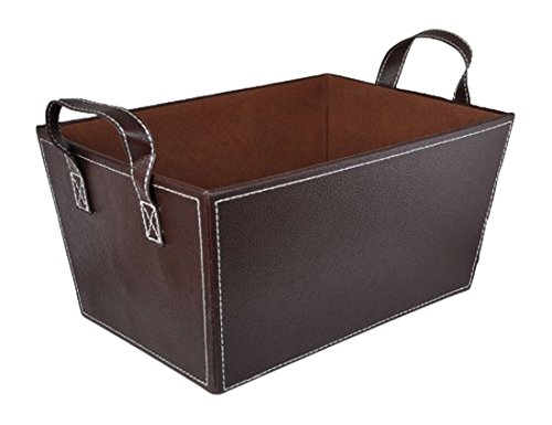 The Lucky Clover Trading Roosevelt Faux Leather Magazine Holder Basket, Brown