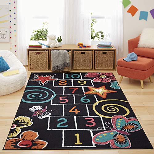 Mohawk Home Playroom Kids ,Hopscotch Chalk Black (5' x 8')