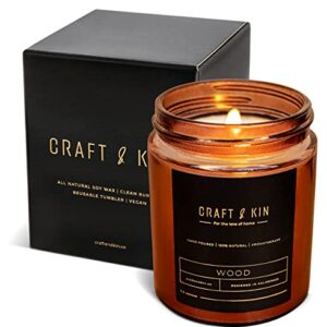 Premium Wood Candle | Cedar Candle | Soy Candle, Candles Gifts for Women | Soy Candles for Home Scented | Aromatherapy Candles | Scented Candles for Men, Ultra Clean Burn Amber Jar Candles