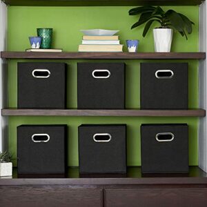 Household Essentials 80-1 Foldable Fabric Storage Bins | Set of 6 Cubby Cubes With Handles | Black