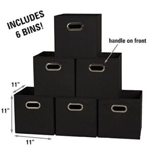 Household Essentials 80-1 Foldable Fabric Storage Bins | Set of 6 Cubby Cubes With Handles | Black