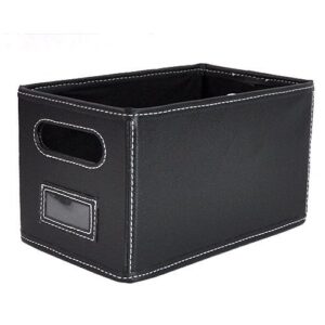 the lucky clover trading roosevelt faux leather shelf storage basket, black