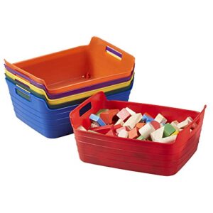 ecr4kids bendi-bins with handles, multipurpose flexible plastic storage baskets, stackable baskets, soft plastic storage bin, 13in x 10in, 6-piece – assorted