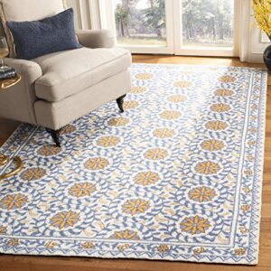 safavieh chelsea collection 7’9″ x 9’9″ ivory/blue hk150a hand-hooked french country wool area rug