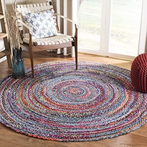 safavieh braided collection 4′ round blue / red brd250l handmade country cottage reversible cotton area rug