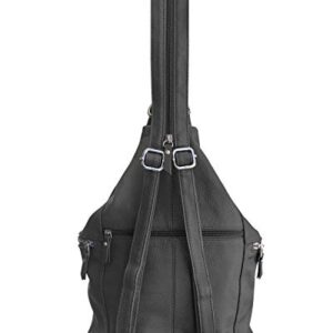 Roma Leathers Fashion Leather Backpack - Premium Black Cowhide Leather - Buckle Front Closure - Metal Zipper Hardware - Convertible Shoulder Straps - Multi Pocket Shoulder Bag - Designed in U.S.A.