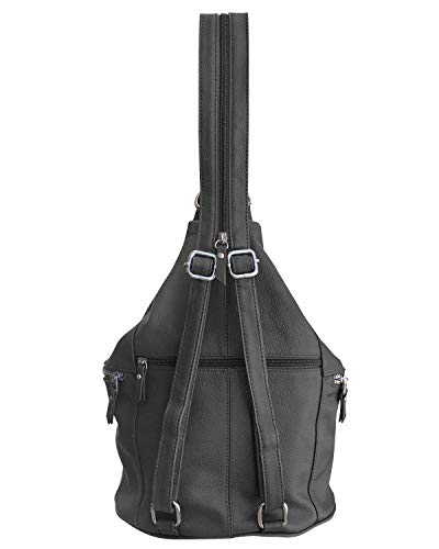 Roma Leathers Fashion Leather Backpack - Premium Black Cowhide Leather - Buckle Front Closure - Metal Zipper Hardware - Convertible Shoulder Straps - Multi Pocket Shoulder Bag - Designed in U.S.A.