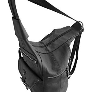 Roma Leathers Fashion Leather Backpack - Premium Black Cowhide Leather - Buckle Front Closure - Metal Zipper Hardware - Convertible Shoulder Straps - Multi Pocket Shoulder Bag - Designed in U.S.A.