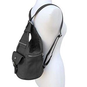 Roma Leathers Fashion Leather Backpack - Premium Black Cowhide Leather - Buckle Front Closure - Metal Zipper Hardware - Convertible Shoulder Straps - Multi Pocket Shoulder Bag - Designed in U.S.A.