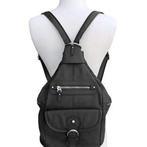 Roma Leathers Fashion Leather Backpack - Premium Black Cowhide Leather - Buckle Front Closure - Metal Zipper Hardware - Convertible Shoulder Straps - Multi Pocket Shoulder Bag - Designed in U.S.A.