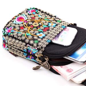 SILKAREA Embroidered Cute Small Crossbody Bag for Women Cell phone Purse Mini Handbags Wristlet Wallet Bag Coin Pouch