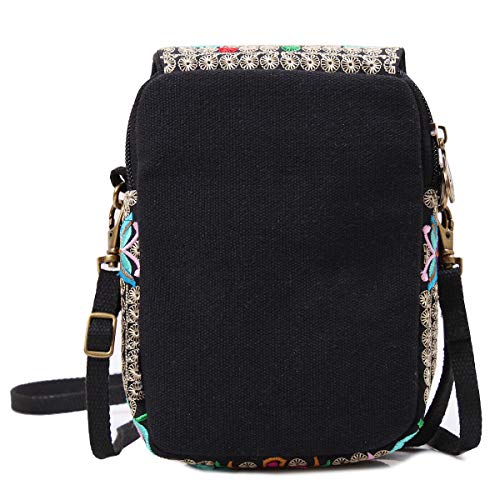 SILKAREA Embroidered Cute Small Crossbody Bag for Women Cell phone Purse Mini Handbags Wristlet Wallet Bag Coin Pouch