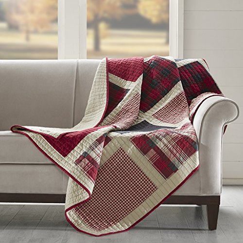 Woolrich Luxury Quilted Throw - Cabin Lifestyle, Patchwork with Moose Design All Season, Lightweight and Breathable Cozy Bedding Layer Throws for Couch Sofa, 50" W x 70" L, Huntington Red