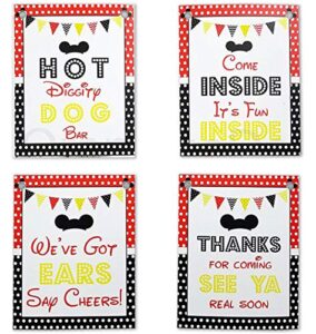 mickey party sign set of 4-8 x 10 inch mickey mouse party supplies birthday sign printed in card stock | mickey mouse clubhouse inspired door signs | food labels disney decorations hot dog bar decor