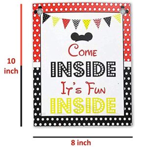 Mickey Party Sign Set of 4-8 x 10 inch Mickey Mouse Party Supplies Birthday Sign Printed in Card stock | Mickey Mouse Clubhouse Inspired Door Signs | Food Labels Disney Decorations Hot Dog Bar Decor