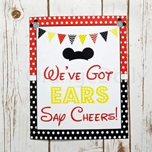 Mickey Party Sign Set of 4-8 x 10 inch Mickey Mouse Party Supplies Birthday Sign Printed in Card stock | Mickey Mouse Clubhouse Inspired Door Signs | Food Labels Disney Decorations Hot Dog Bar Decor