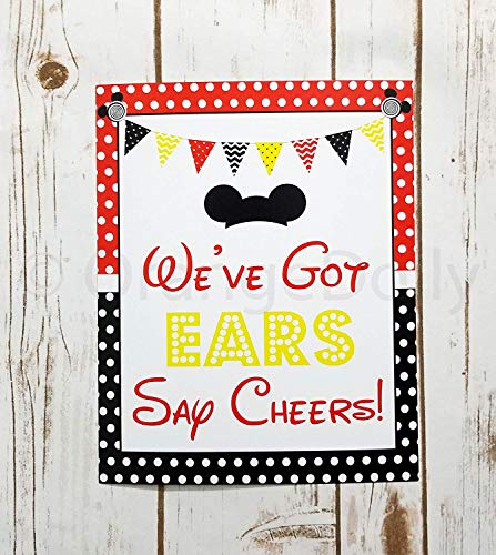 Mickey Party Sign Set of 4-8 x 10 inch Mickey Mouse Party Supplies Birthday Sign Printed in Card stock | Mickey Mouse Clubhouse Inspired Door Signs | Food Labels Disney Decorations Hot Dog Bar Decor