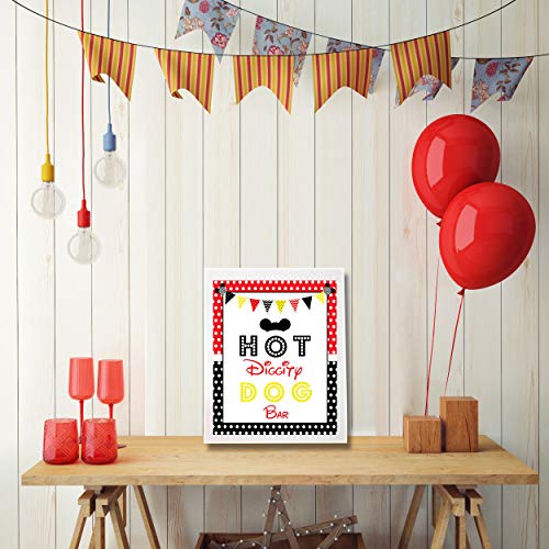 Mickey Party Sign Set of 4-8 x 10 inch Mickey Mouse Party Supplies Birthday Sign Printed in Card stock | Mickey Mouse Clubhouse Inspired Door Signs | Food Labels Disney Decorations Hot Dog Bar Decor